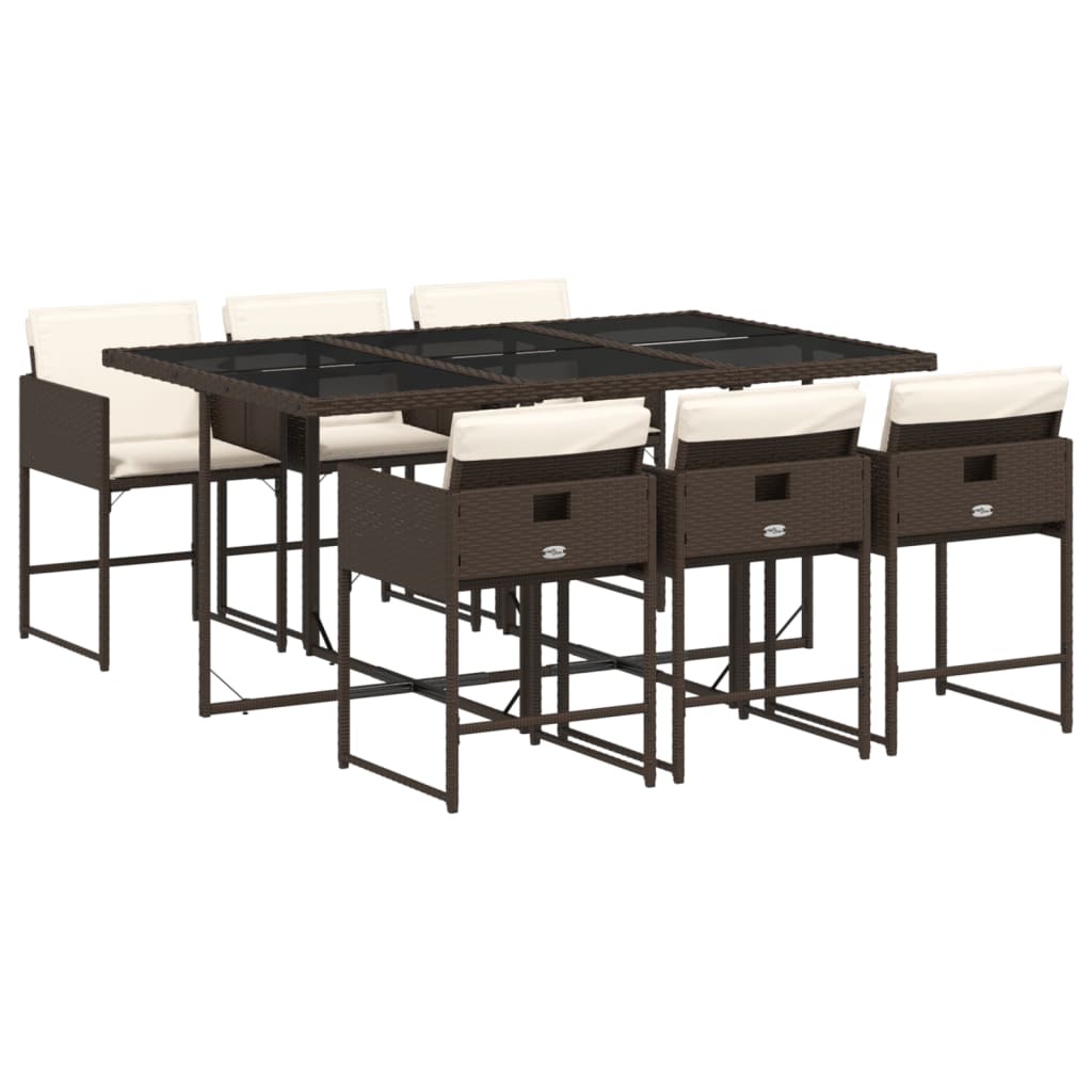 vidaXL 7-częściowy ogrodowy zestaw jadalniany z poduszkami z brązowego polirattanu