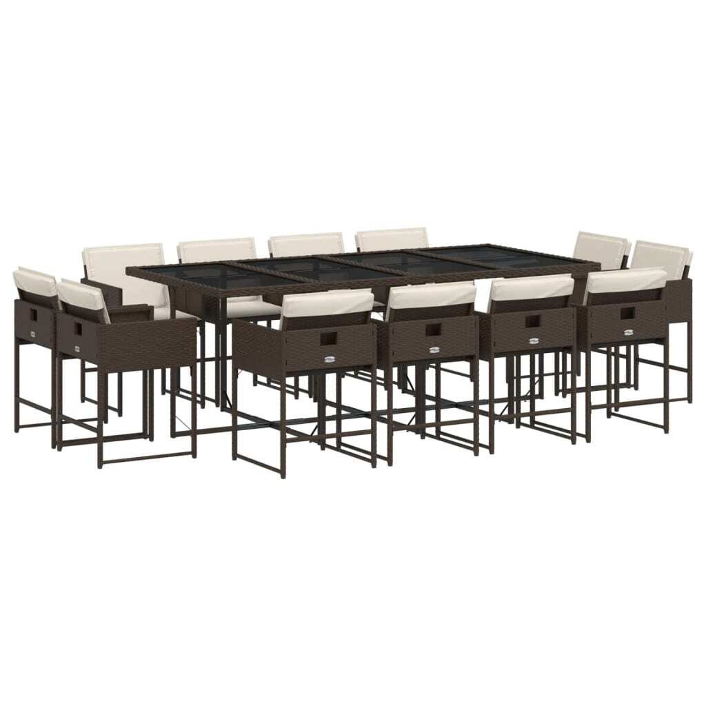 vidaXL 13-częściowy ogrodowy zestaw jadalniany z poduszkami z brązowego polirattanu