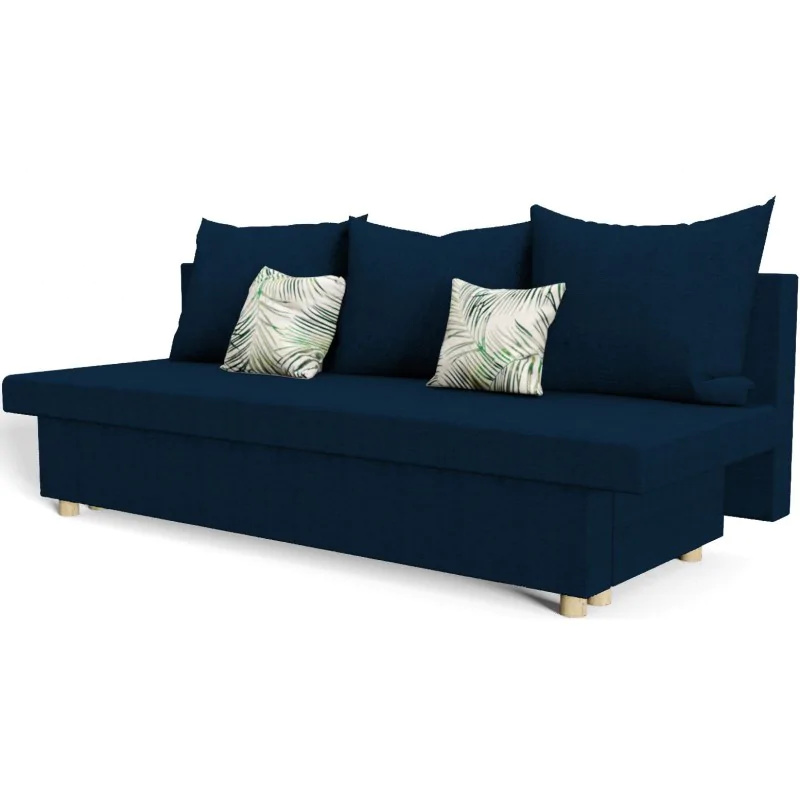 Sofa rozkładana ANTA, sofa z funkcją spania i pojemnikiem na pościel, sofa rozkładana, sofa rozkładana z tkaniny welurowej, sofa w kolorze: niebieski