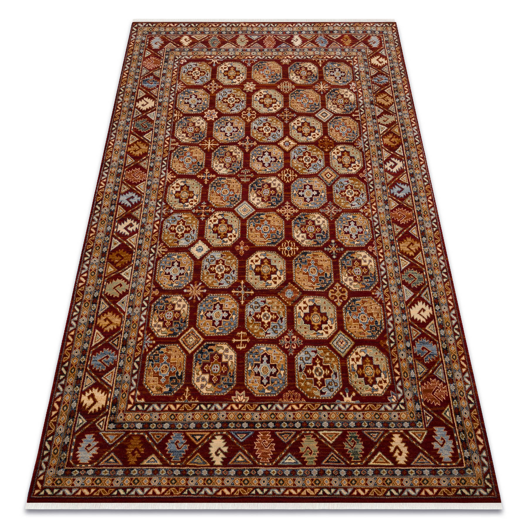 Dywan KESHAN Frędzle, Ornament, ramka orientalny 7874/53588 bordo czerwony 120x145 cm