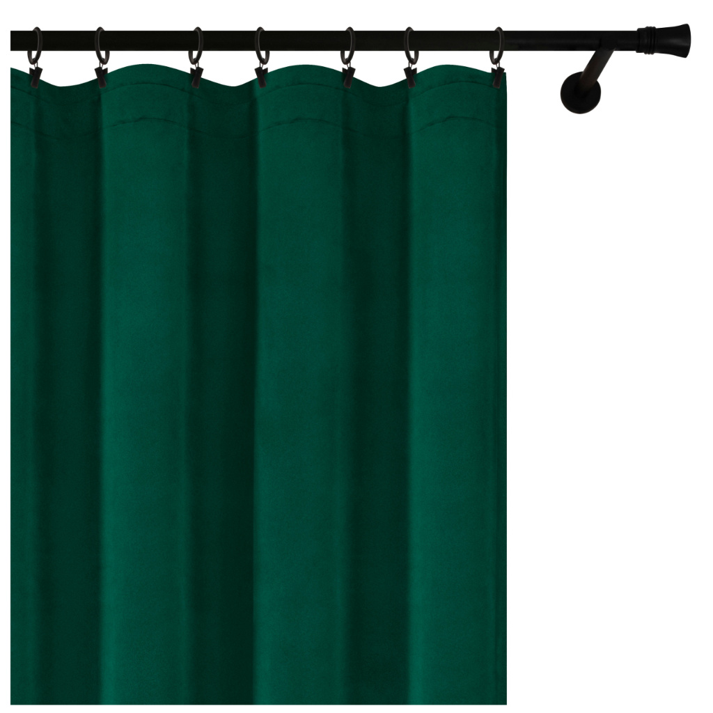 Voppi Zasłona zielona welurowa na żabki 140 x 160 cm krótka zasłona z grubego weluru 250 g/m2 butelkowa zieleń zasłona do salonu sypialni