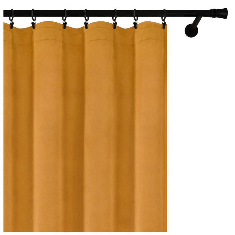 Voppi Gruba zasłona welurowa na żabki 140 x 240 cm elegancka żółta musztardowa zasłona okienna