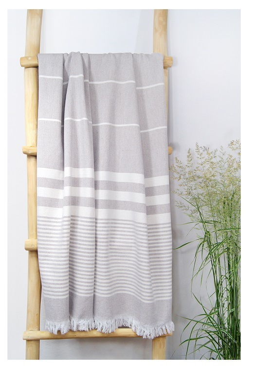 Bawełniany ręcznik plażowy z frędzlami, pareo 90x180 Ellegant Beige
