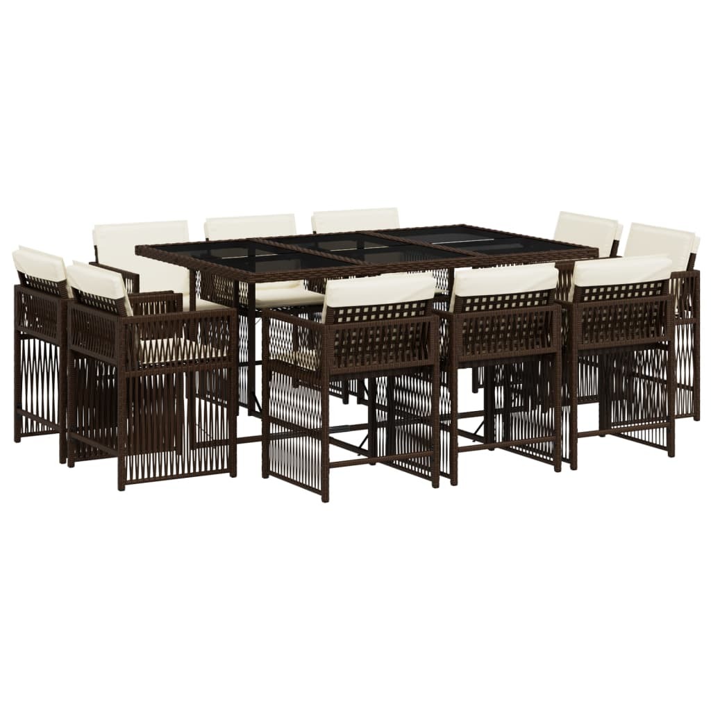 vidaXL 11-częściowy ogrodowy zestaw jadalniany z poduszkami z brązowego polirattanu