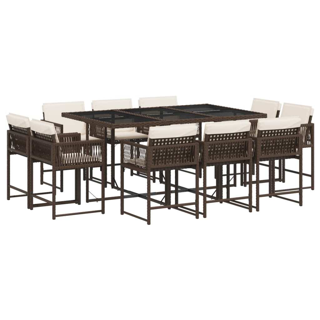 vidaXL 11-częściowy ogrodowy zestaw jadalniany z poduszkami z brązowego polirattanu