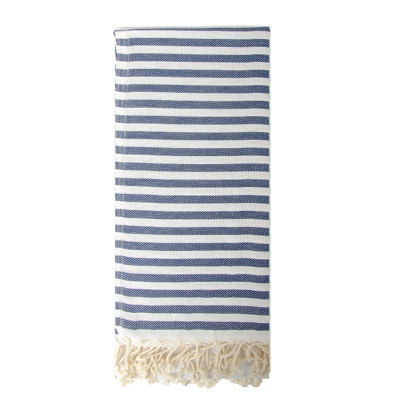 Bawełniany ręcznik plażowy do sauny SPA z frędzlami Akasya 100x180cm Navy