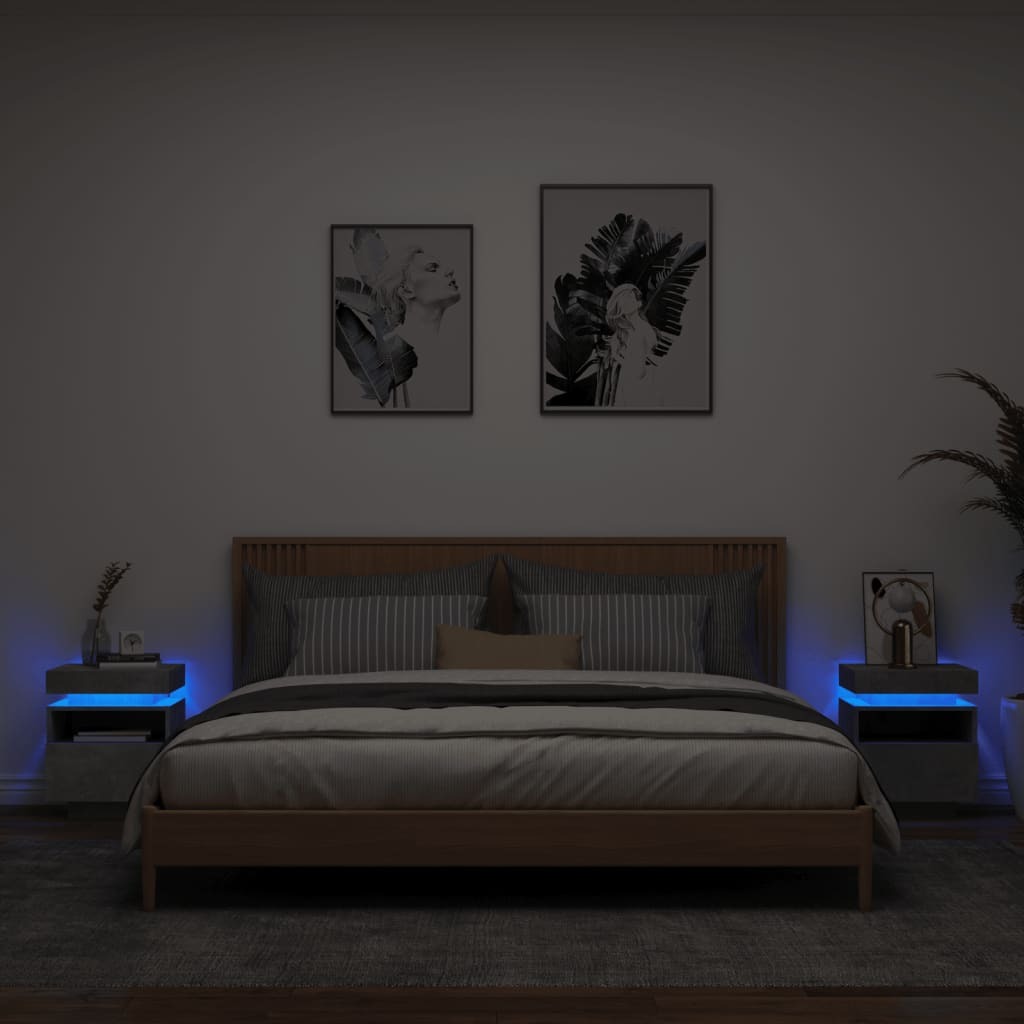 Szafki nocne z oświetleniem LED 2 szt. Szary beton 40x39x48,5 cm