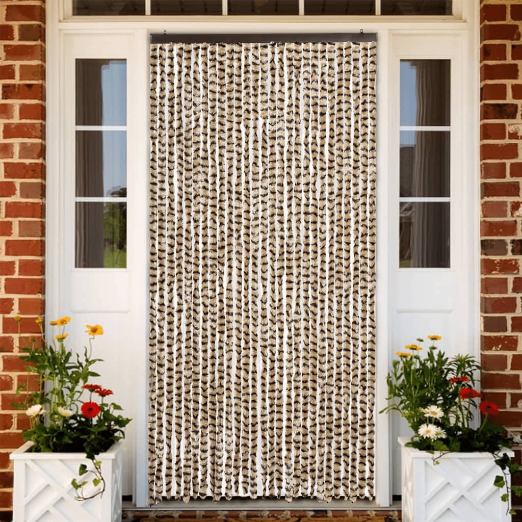 Zasłona przeciwsłoneczna beżowo-brązowa 118x220 cm szenilowa