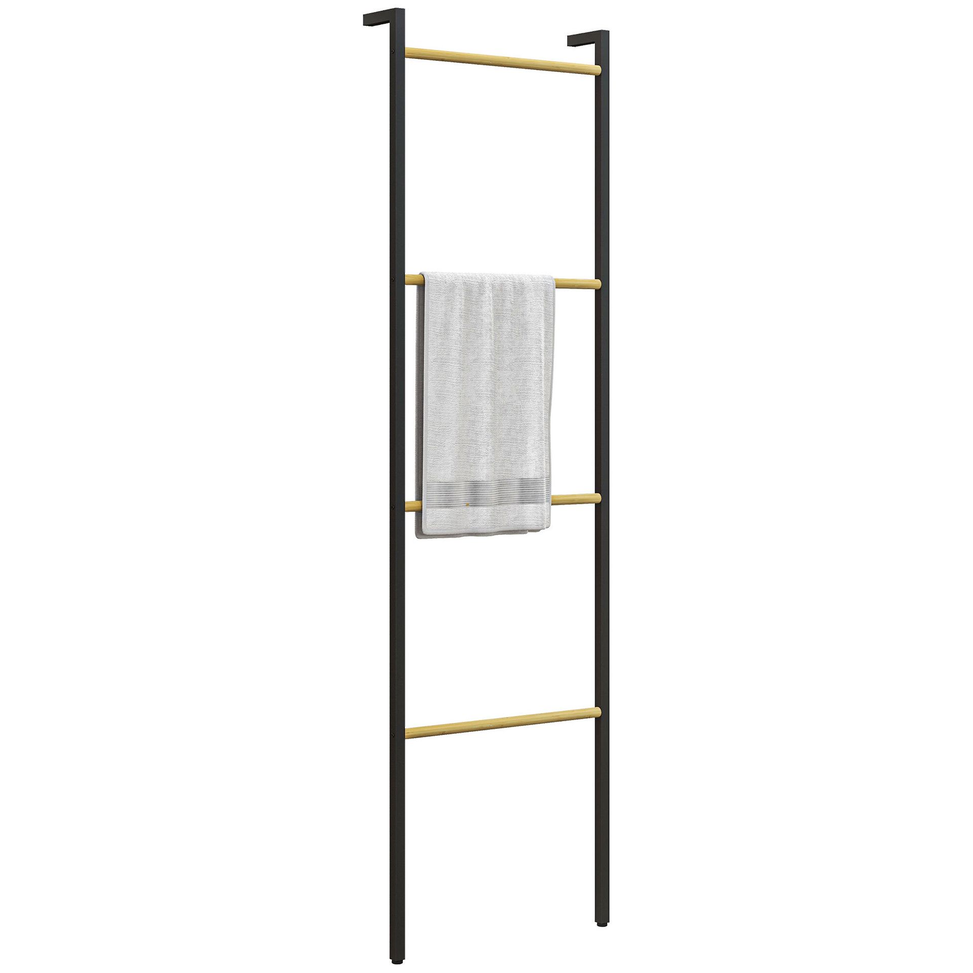 HOMCOM Drabinka na ręczniki 49 x 167,5 cm Drabinka na ręczniki z 4 drążkami, oszczędzająca miejsce, na ręczniki kąpielowe, ubrania, koce, gazety, stal, czarna
