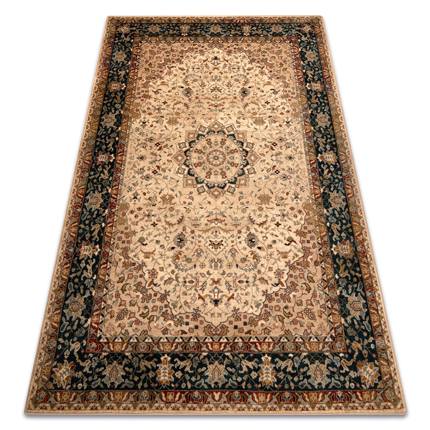 Dywan wełniany OMEGA ADAGIO Vintage, rozeta szmaragd beżowy 200x300 cm