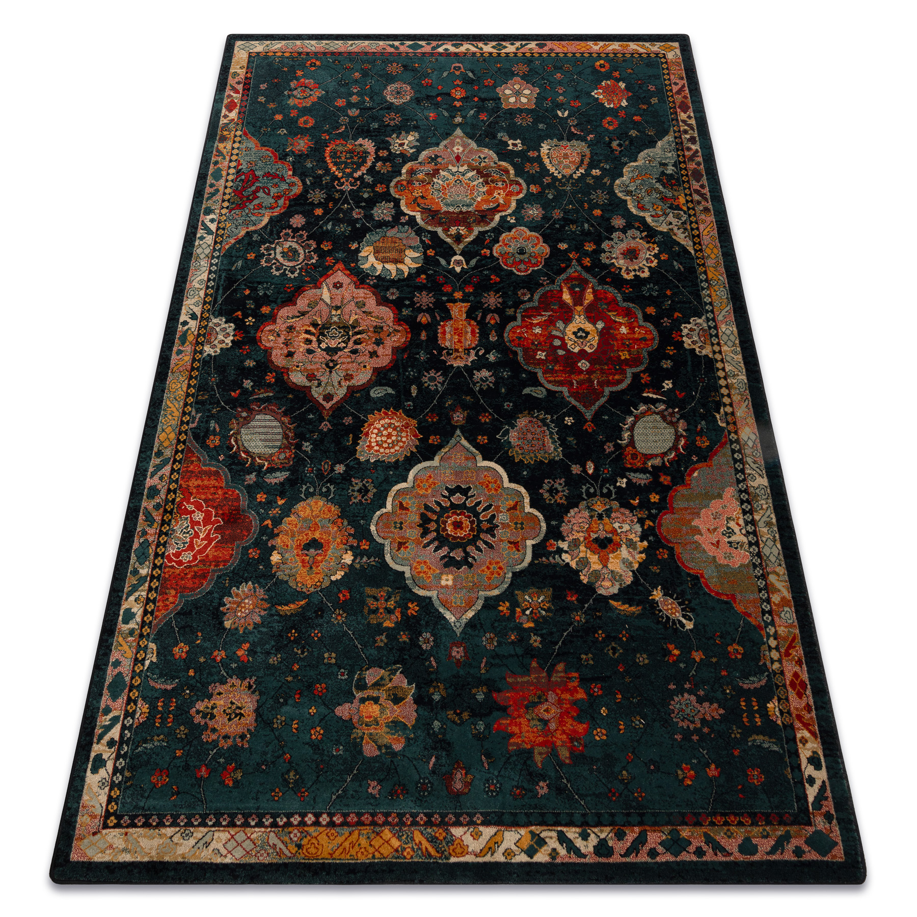 Dywan wełniany POLONIA Abrash orientalny, kwiaty granat niebieski 170x235 cm