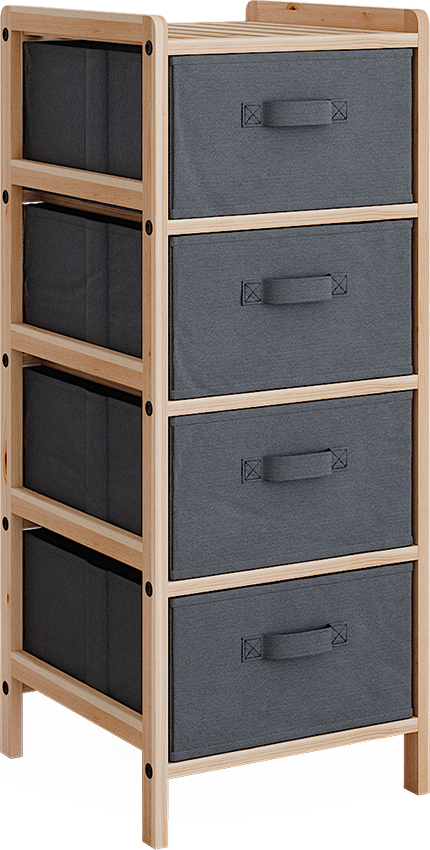 Vicco Szafka łazienkowa Bruno, 34.5 x 86 cm z 4 szufladami z tkaniny, Szary/Drewno