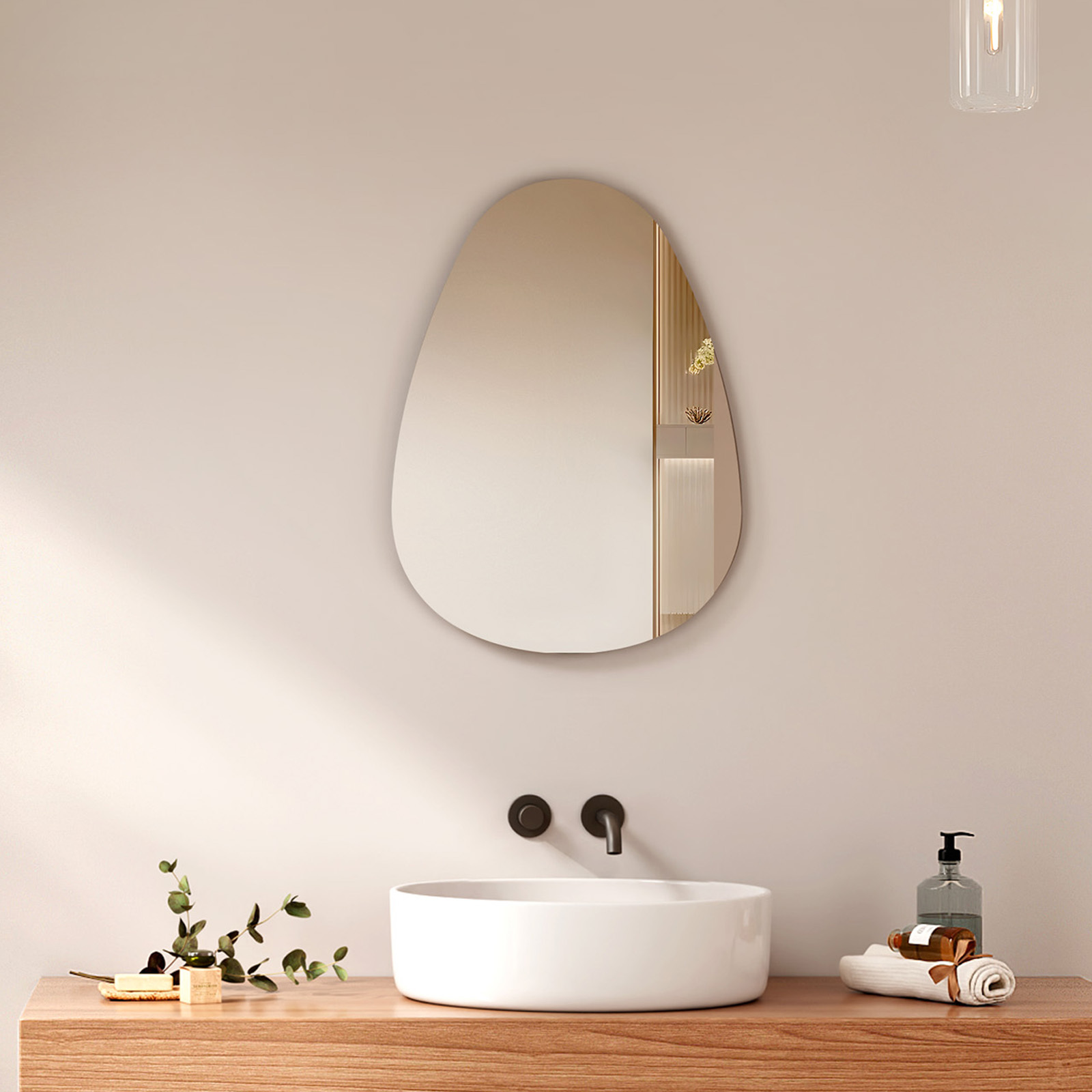 EMKE Lustro owalne, asymetryczne 45 x 60 cm Lustro łazienkowe Asymetryczne lustro łazienkowe, lustro łazienkowe ścienne