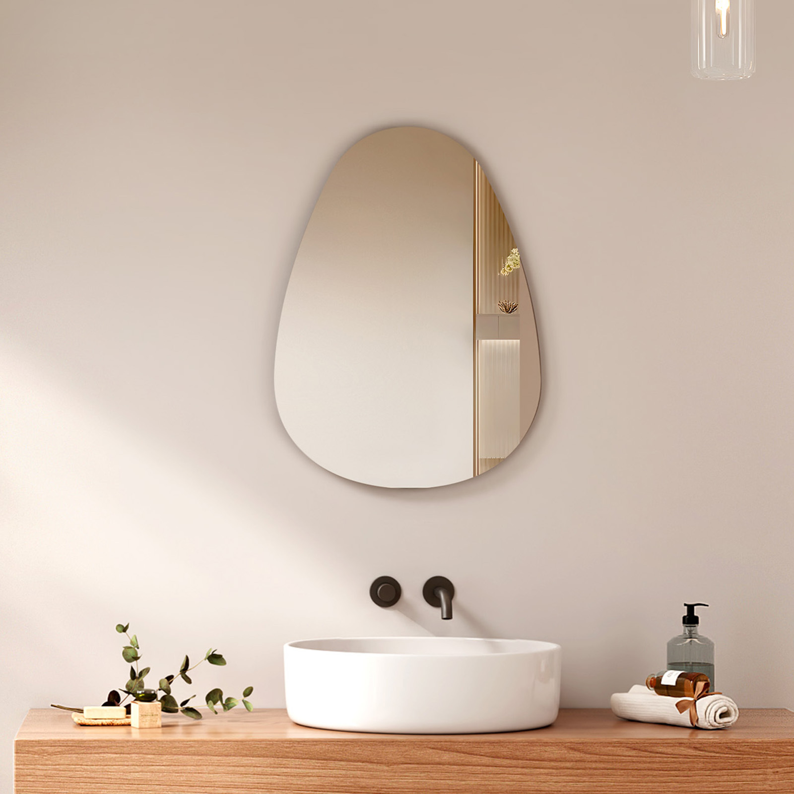 Lustro asymetryczne EMKE 70 x 50 cm, asymetryczne lustro łazienkowe, nowoczesne lustro owalne, lustro ścienne do łazienki, sypialni, przedpokoju