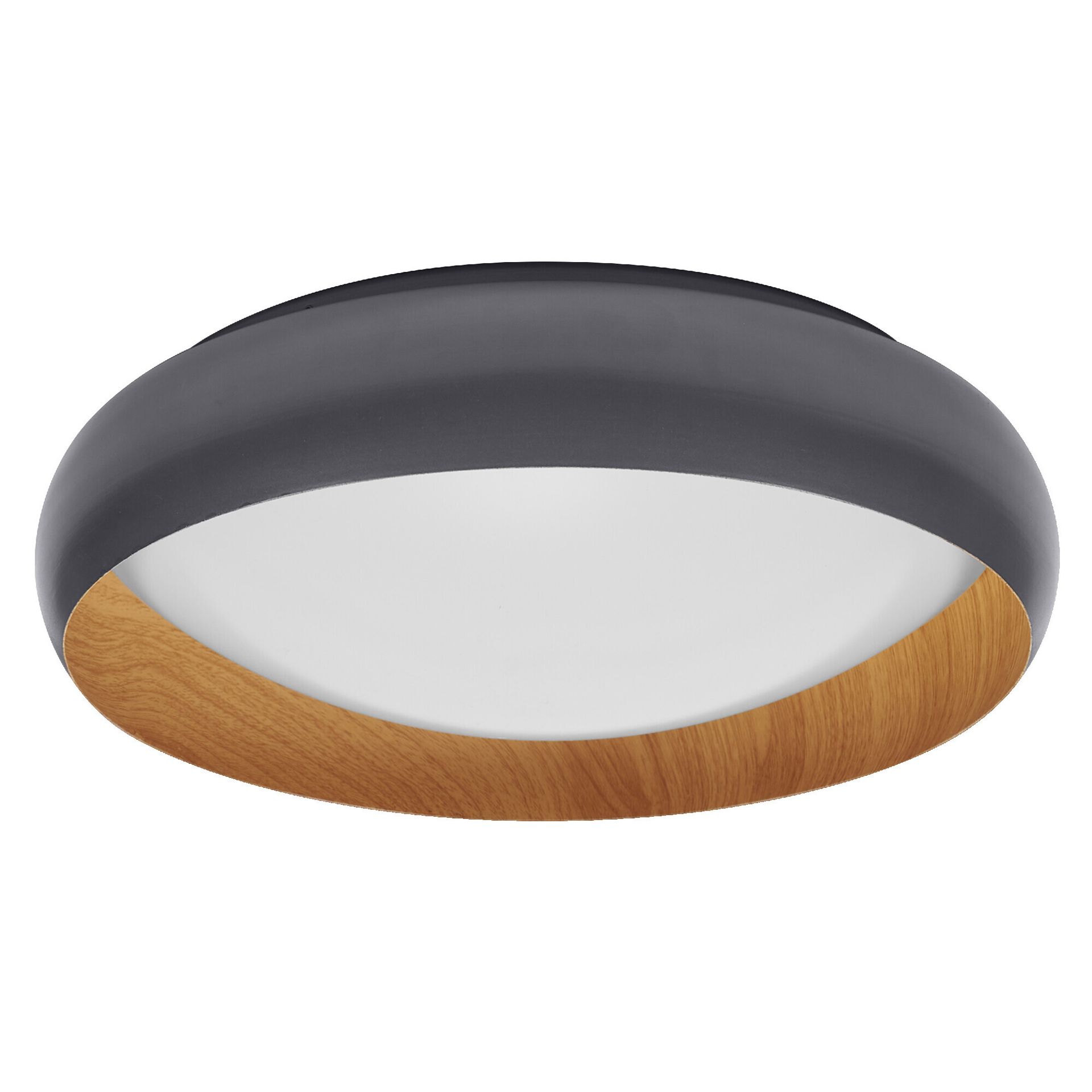 LEDVANCE ORBIS Livia lampa sufitowa LED z metalowym pierścieniem, dekor szary/drewno, 24W, 1200lm, 3000K, 430mm, 830 przyjazna ciepła biel, możliwość ściemniania w 3 krokach przez kliknięcie, IP20, śruby/kołki w zestawie