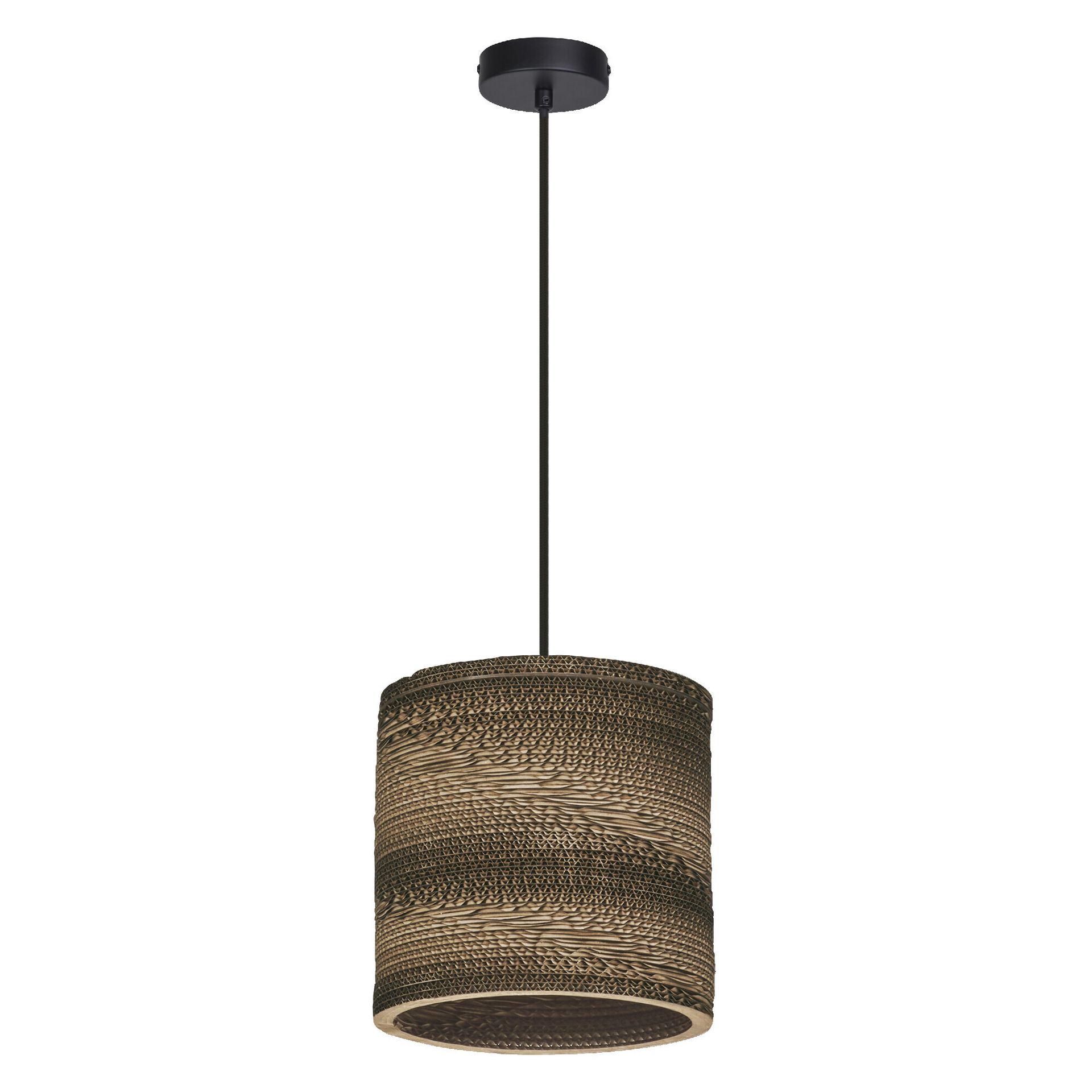 Lampa wisząca LEDVANCE Decor Cardboard Cylinder brązowa wykonana z tektury falistej, E27, średnica 250 mm, klosz wykonany z materiału pochodzącego z recyklingu, ekologiczna dzięki wymiennemu źródłu światła, łatwy montaż