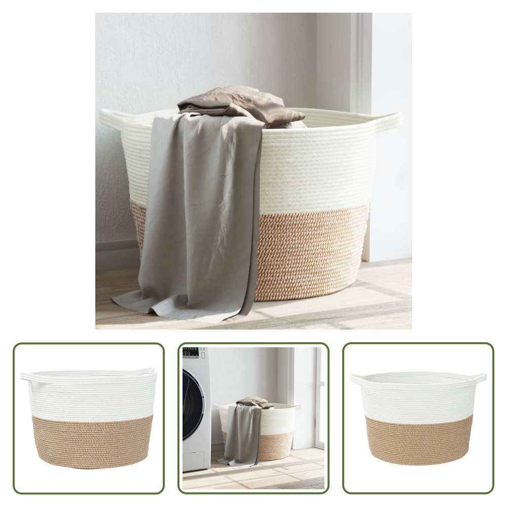 The Living Store Kosz na pranie brązowo-biały Ø60x36 cm bawełna