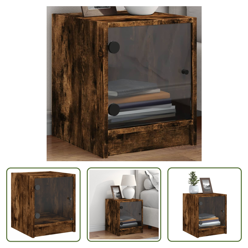 The Living Store szafka nocna ze szklanymi drzwiami dąb wędzony 35x37x42 cm