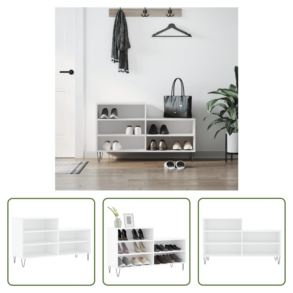 The Living Store Stojak na buty Biały 102x36x60 cm Materiał drewnopochodny