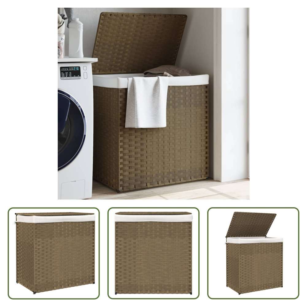 The Living Store Kosz na pranie z 2 przegrodami 53x35x57 cm z polirattanu