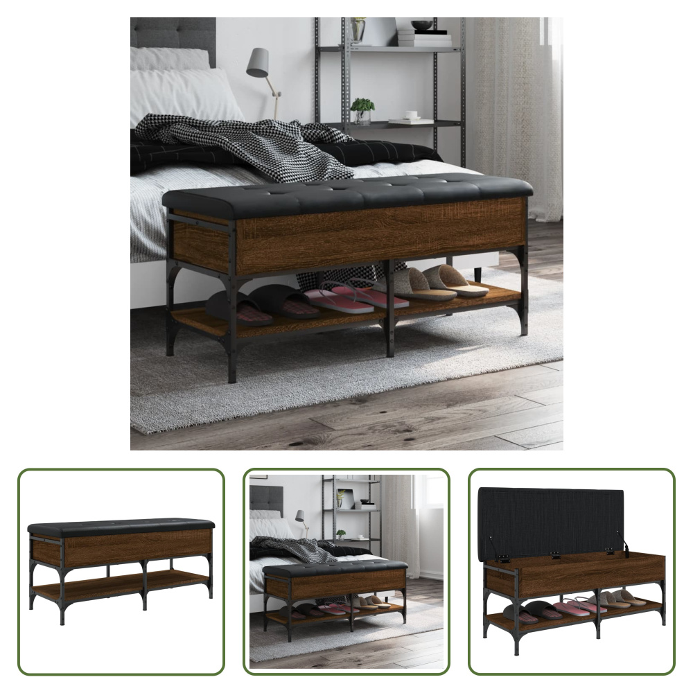 The Living Store Ławka na buty brązowy dąb 102x42x45 cm Materiał drewnopochodny