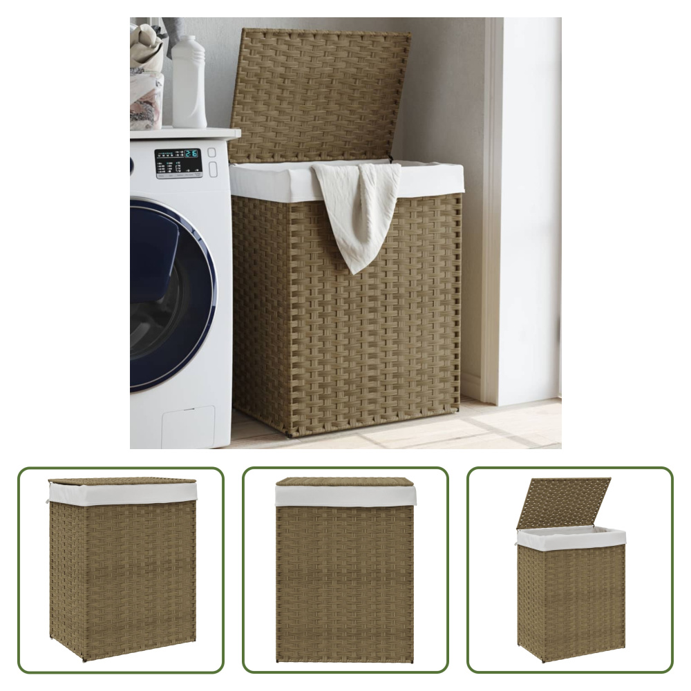 The Living Store Kosz na pranie z pokrywą 46x33x60 cm z polirattanu