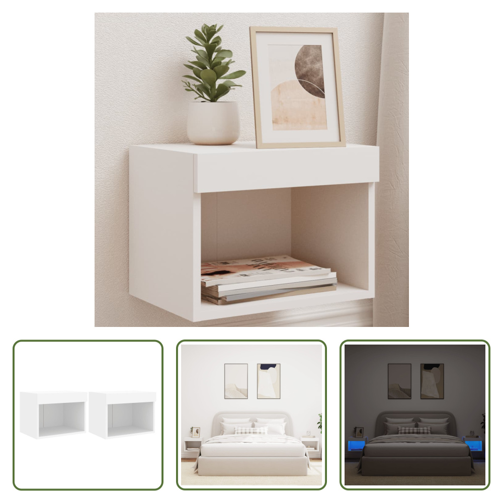The Living Store Szafki nocne ścienne z oświetleniem LED 2 szt. Biały