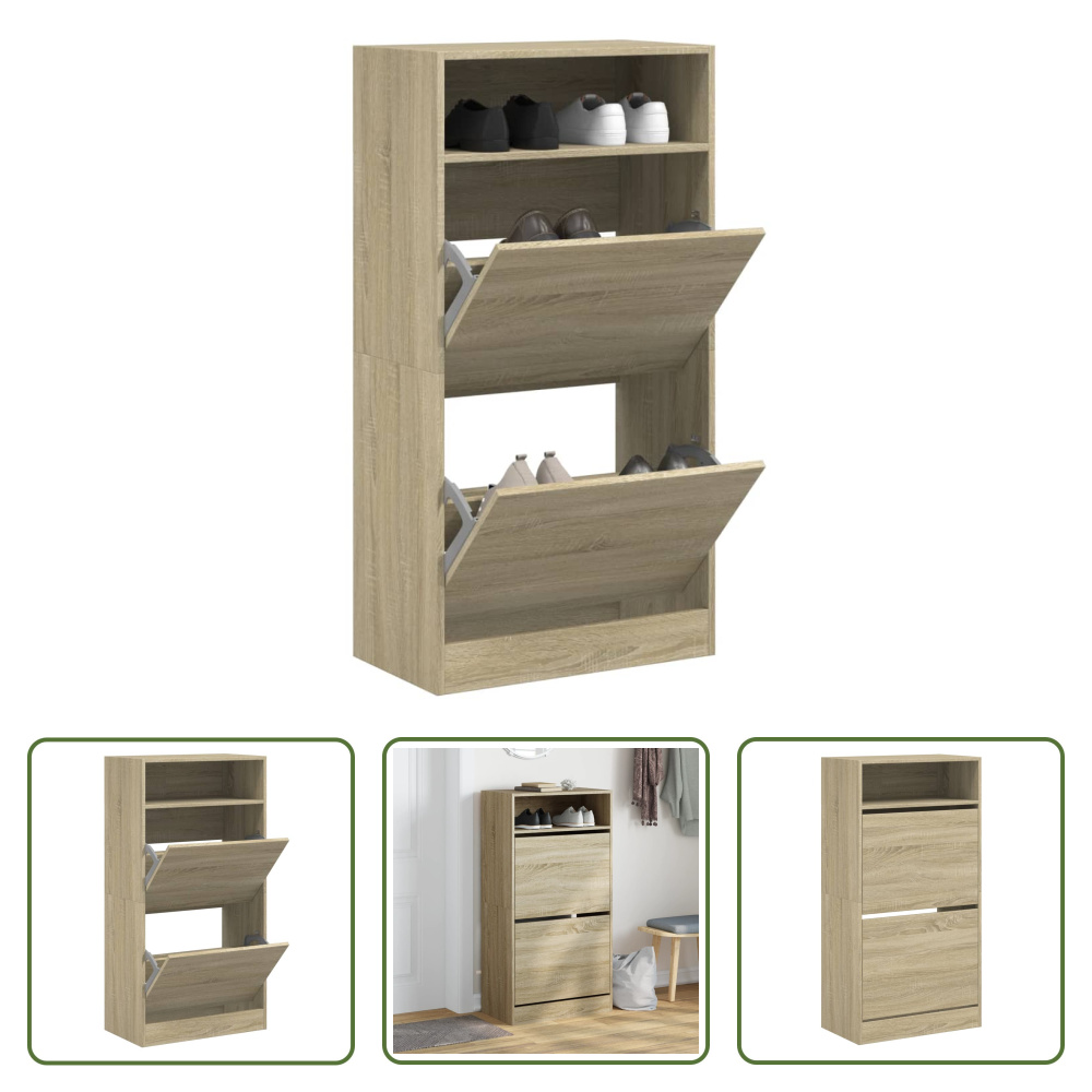 The Living Store Szafka na buty dąb sonoma 60x34x116 cm Materiał drewnopochodny