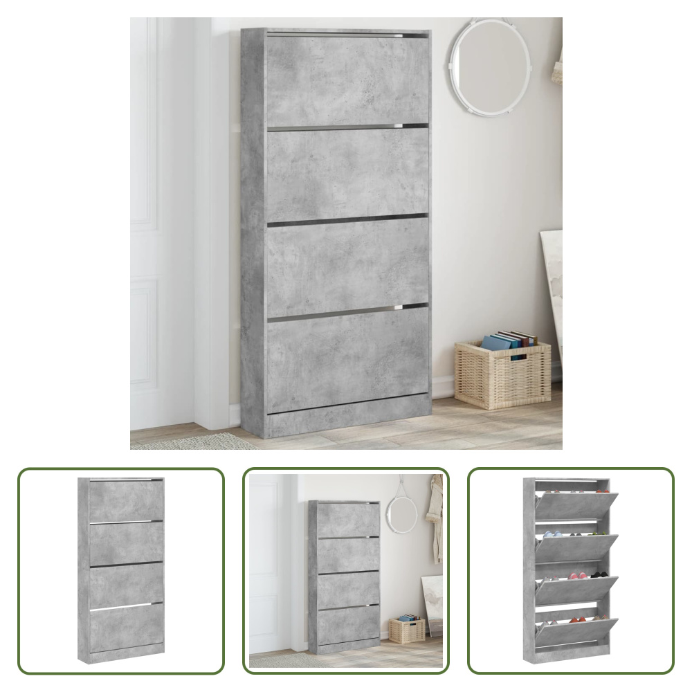 The Living Store Szafka na buty z 4 klapami betonowa szara 80x21x163,5 cm