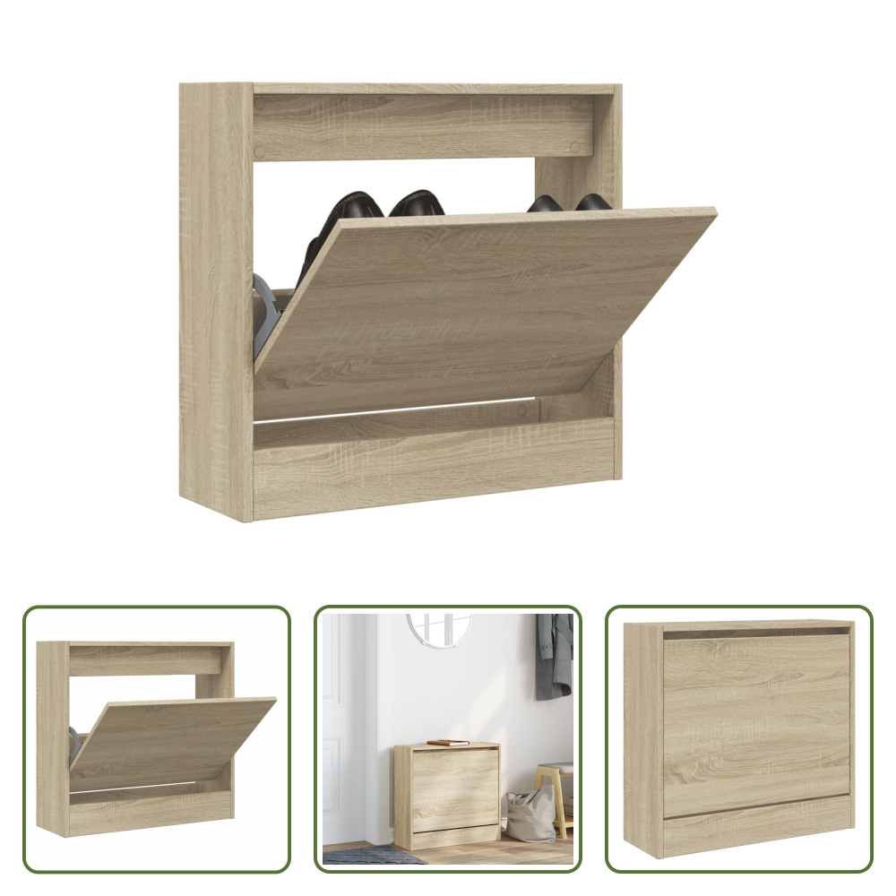 The Living Store Stojak na buty dąb sonoma 60x21x57 cm Materiał drewnopochodny