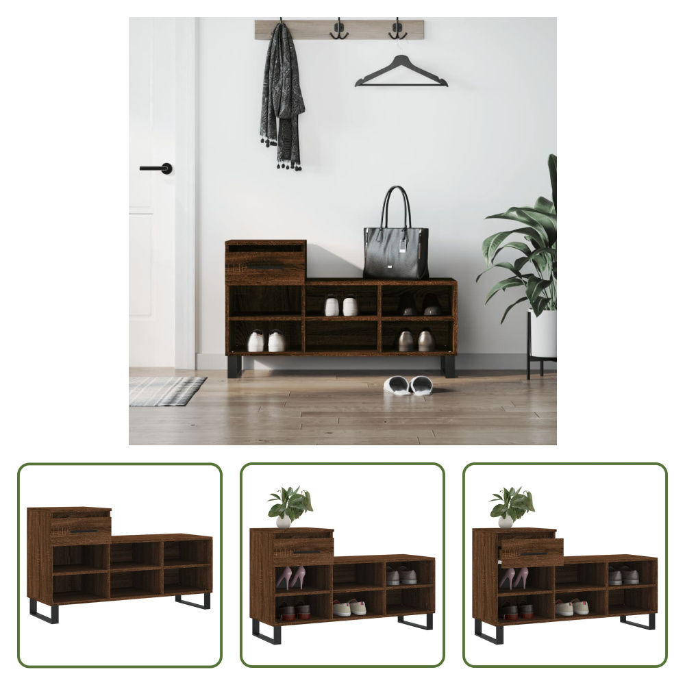 The Living Store Brązowy dębowy stojak na buty 102x36x60 cm materiał drewnopochodny
