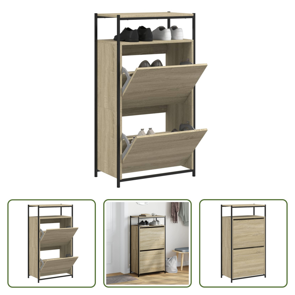 The Living Store Szafka na buty dąb sonoma 60x34x112 cm Materiał drewnopochodny