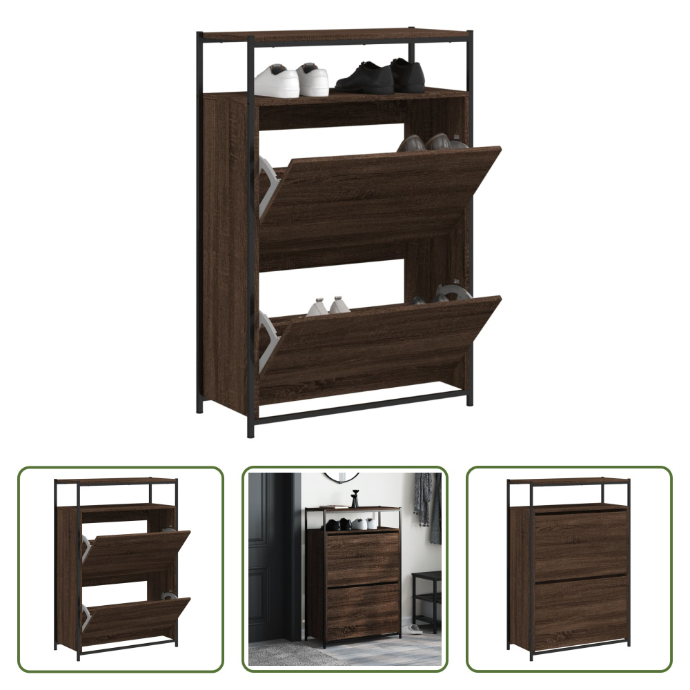 The Living Store Szafka na buty brązowy dąb 75x34x112 cm materiał drewnopochodny
