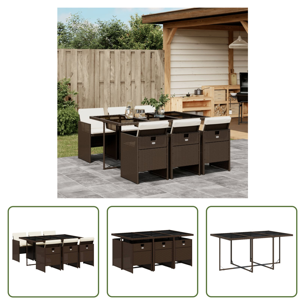The Living Store 7-częściowy ogrodowy zestaw jadalniany z poduszkami z brązowego polirattanu