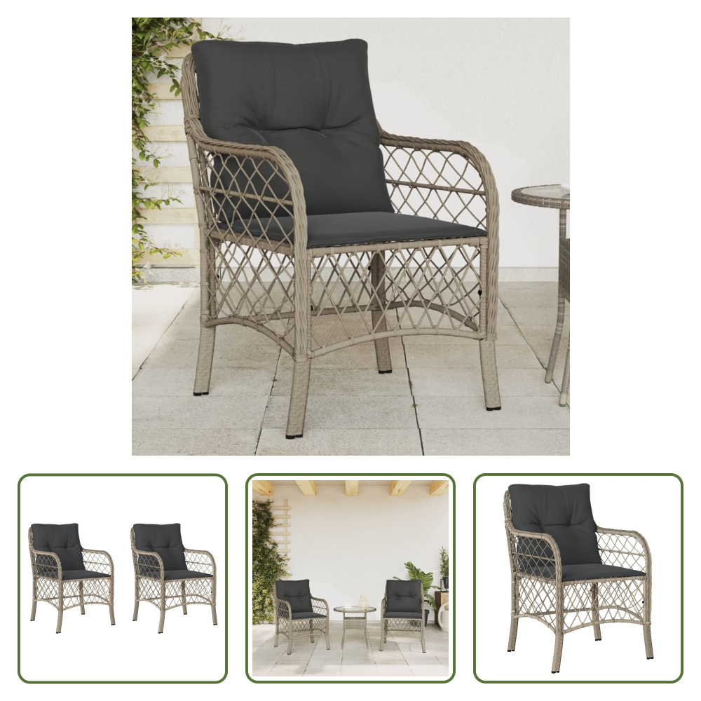 The Living Store Krzesła ogrodowe z poduszkami 2 szt. Jasnoszary polirattan