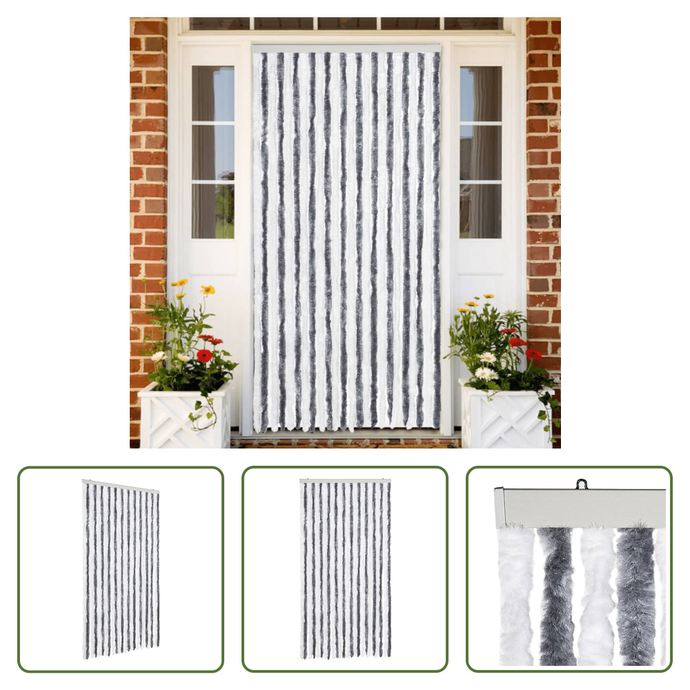 The Living Store Zasłona Fly szaro-biała 100x230 cm szenilowa