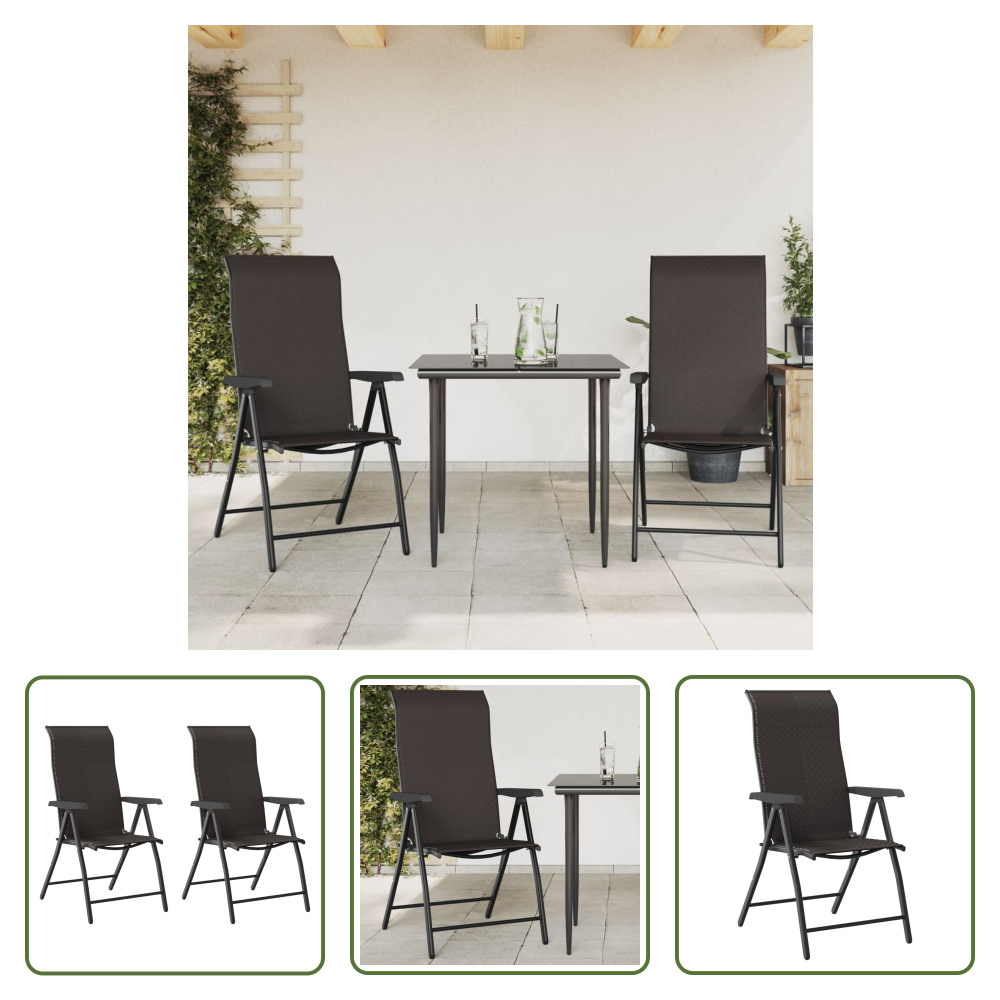 The Living Store Krzesła ogrodowe 2 szt. Składane Czarny Kawa Brązowy Poli Rattan