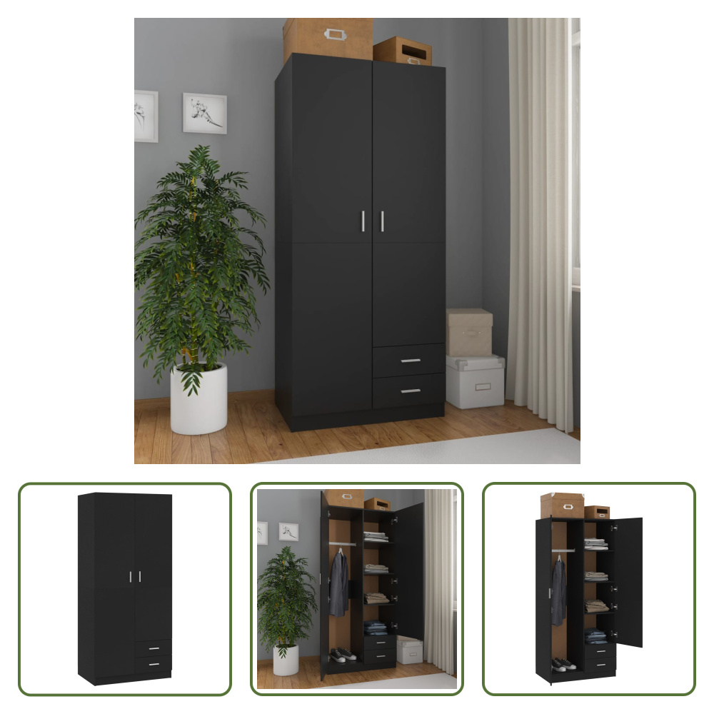 The Living Store Szafa czarna 80x52x180 cm Materiał drewnopochodny