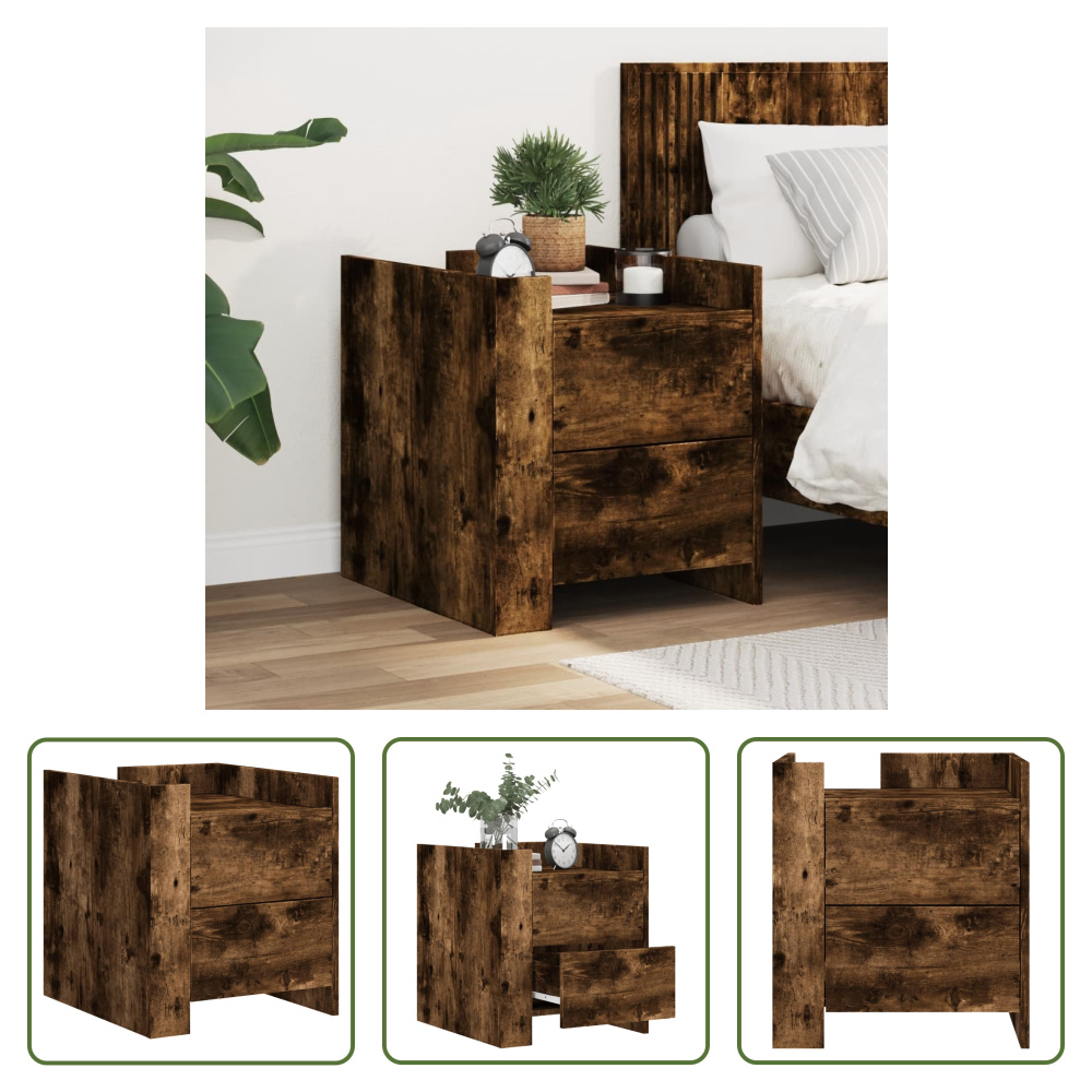 The Living Store szafka nocna dąb wędzony 45x50x50 cm materiał drewnopochodny
