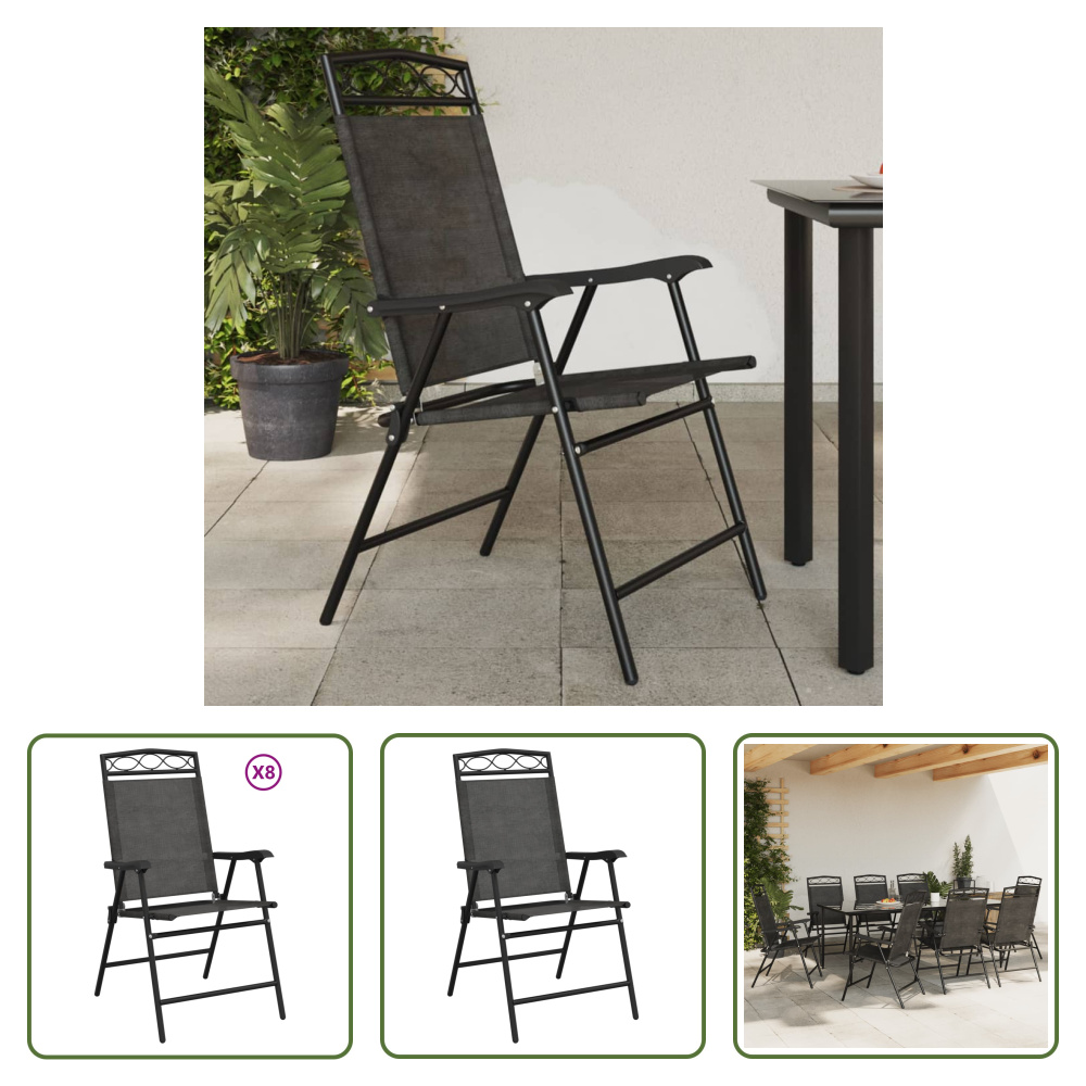 The Living Store Składane krzesła ogrodowe 8 szt. Szara stal i textilene