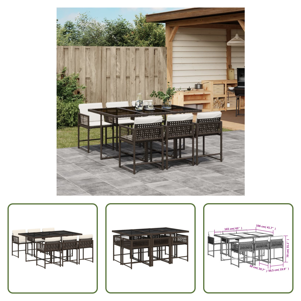 The Living Store 7-częściowy ogrodowy zestaw jadalniany z poduszkami z brązowego polirattanu