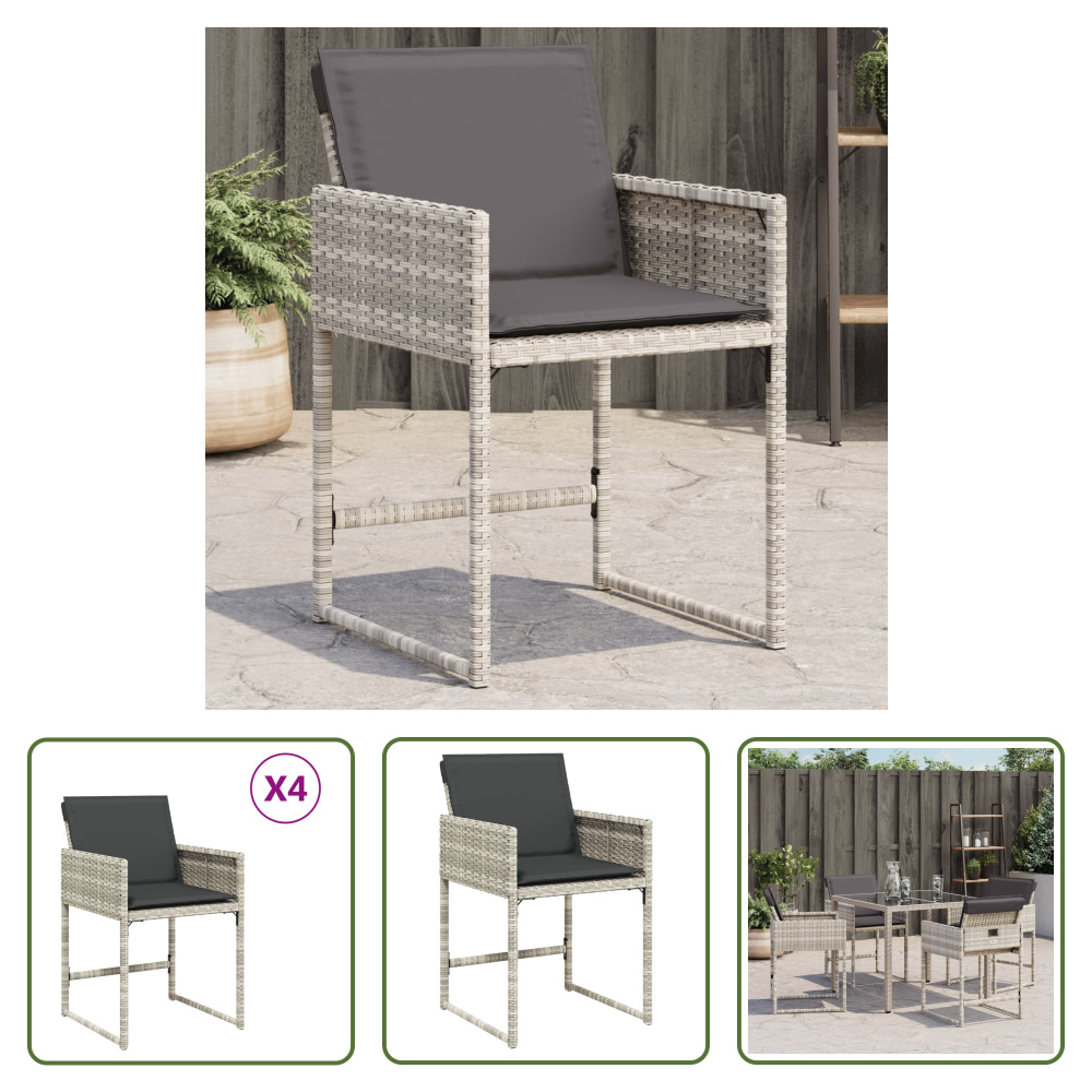 The Living Store Krzesła ogrodowe z poduszkami 4 szt. Jasnoszary polirattan