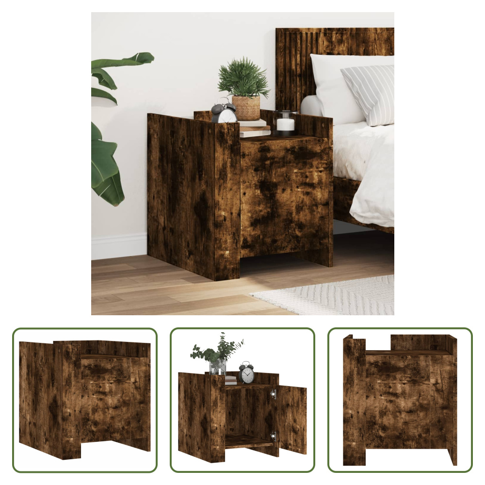 The Living Store szafka nocna dąb wędzony 45x50x50 cm materiał drewnopochodny