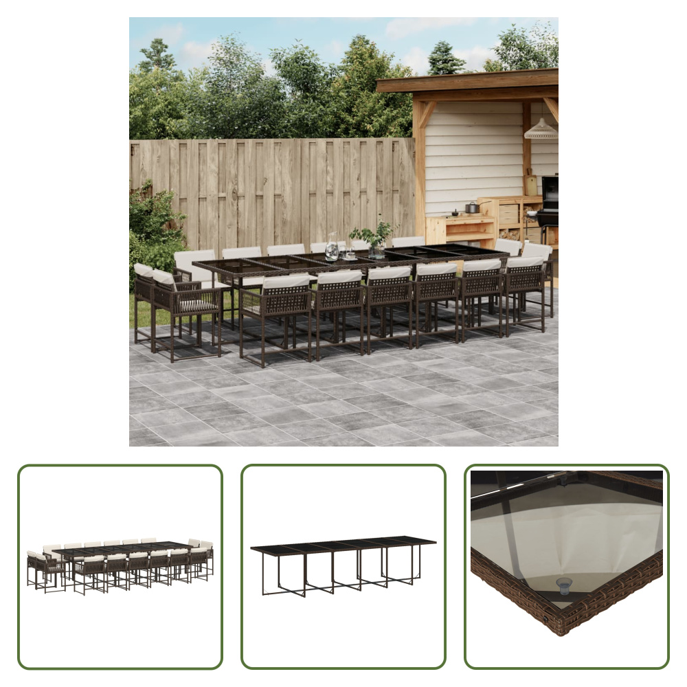 The Living Store 17-częściowy ogrodowy zestaw jadalniany z poduszkami z brązowego polirattanu