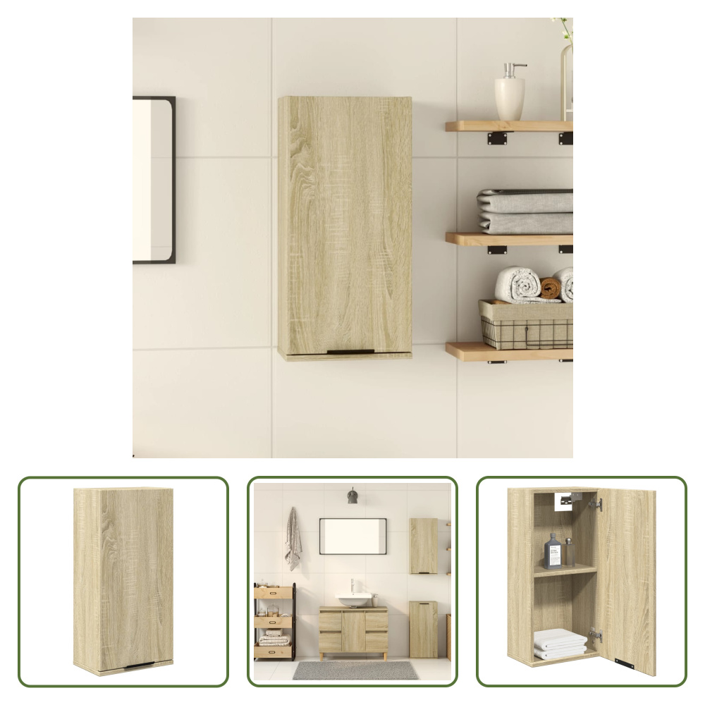 The Living Store Szafka łazienkowa wisząca dąb Sonoma 32x20x67 cm