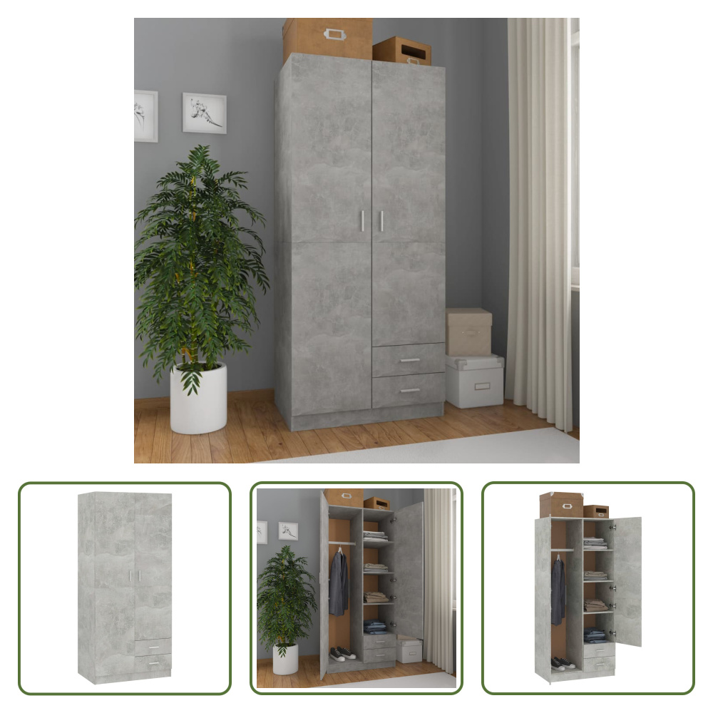 The Living Store Szafa betonowa szara 80x52x180 cm materiał drewnopochodny