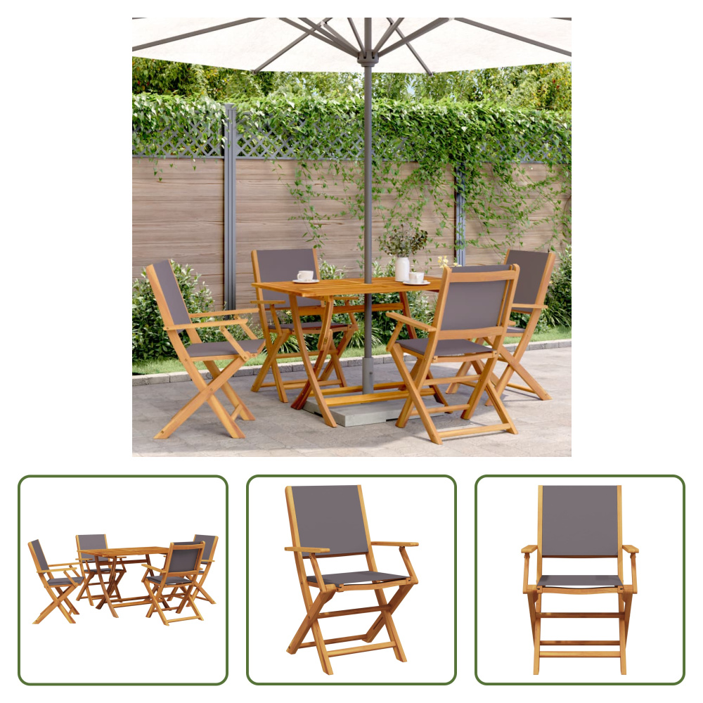 The Living Store 5-częściowy ogrodowy zestaw jadalniany z tkaniny i litego drewna antracytowy