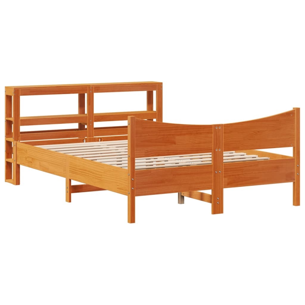 vidaXL Łóżko z litego drewna z wezgłowiem w kolorze brązu woskowego 120x200 cm sosna