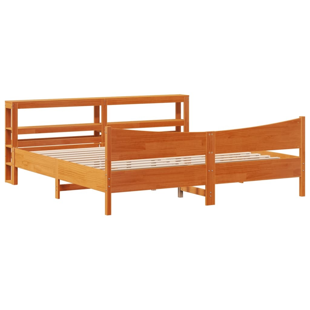 vidaXL Łóżko z litego drewna z zagłówkiem woskowany brąz 200x200 cm sosna