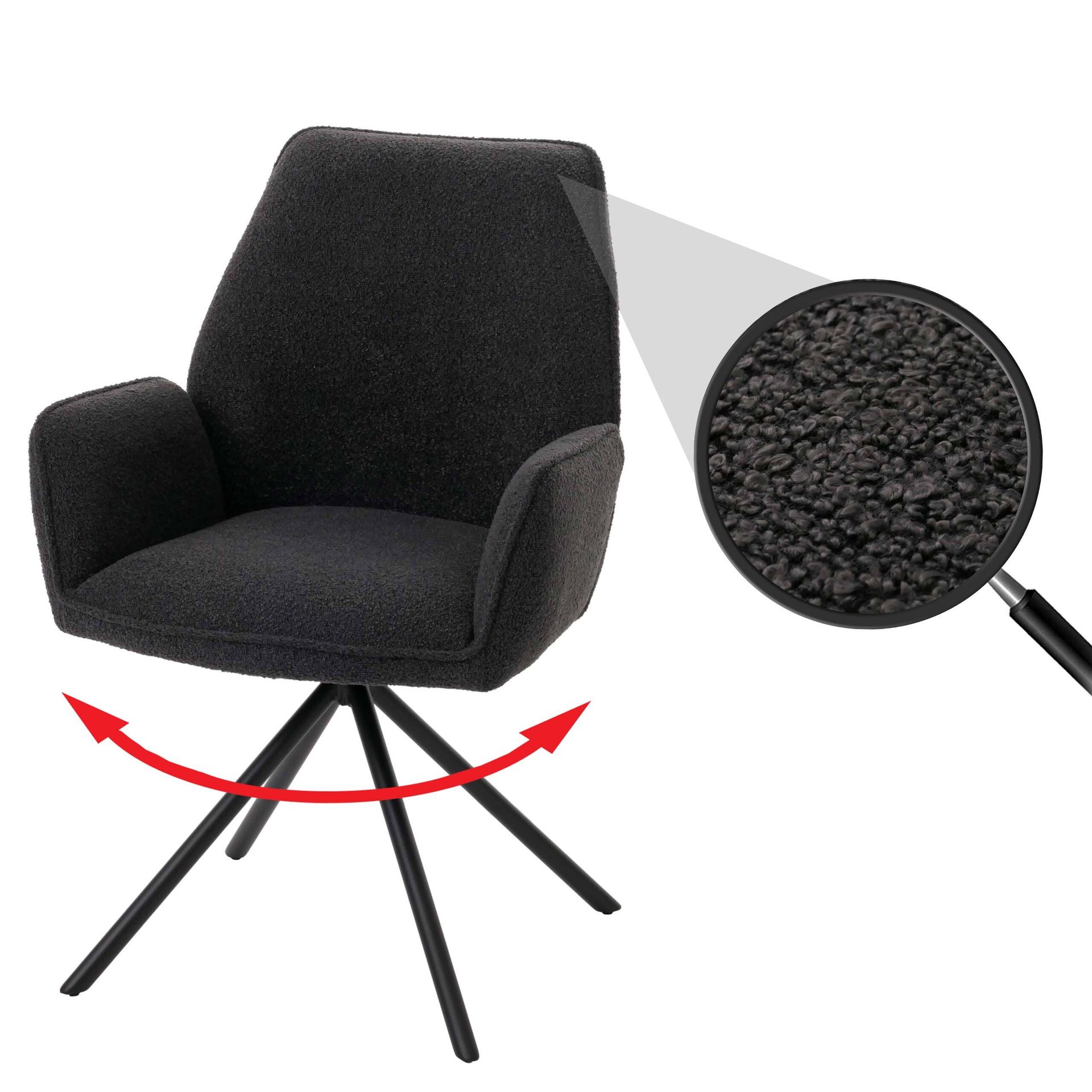 Krzesło do jadalni HWC-G67, podłokietnik krzesła kuchennego, automatyczna pozycja obrotowa, tkanina/tkanina bouclé Oeko-Tex MVG ~ ciemnoszary